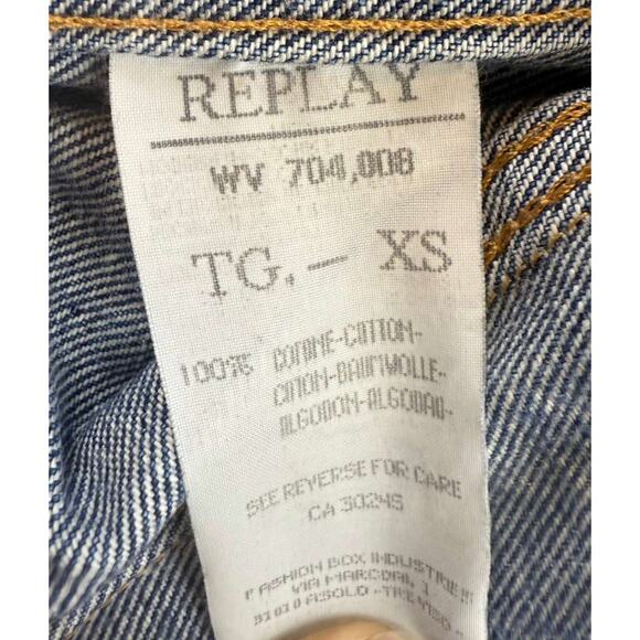 Y2K Replay Denim Jacket Women XS Blue WV704 Trucker Button Front Cotton Pockets - Picture 5 of 10